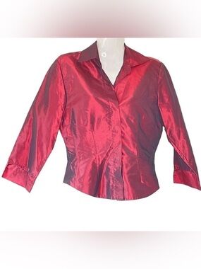 Sylvia Heisel Vintage Shot Silk Blouse Burgundy and Black Fitted Button Down   4